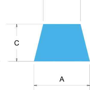 Trapezium - Bespoke Silicone Rubber Profiles - Viking Extrusions A blue diagram of a trapezium with height, bottom width, and top width dimensions