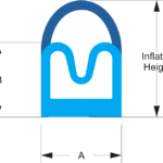 A diagram of a channel fit inflatable seal with height and width dimensions.