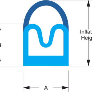A diagram of a channel fit inflatable seal with height and width dimensions.