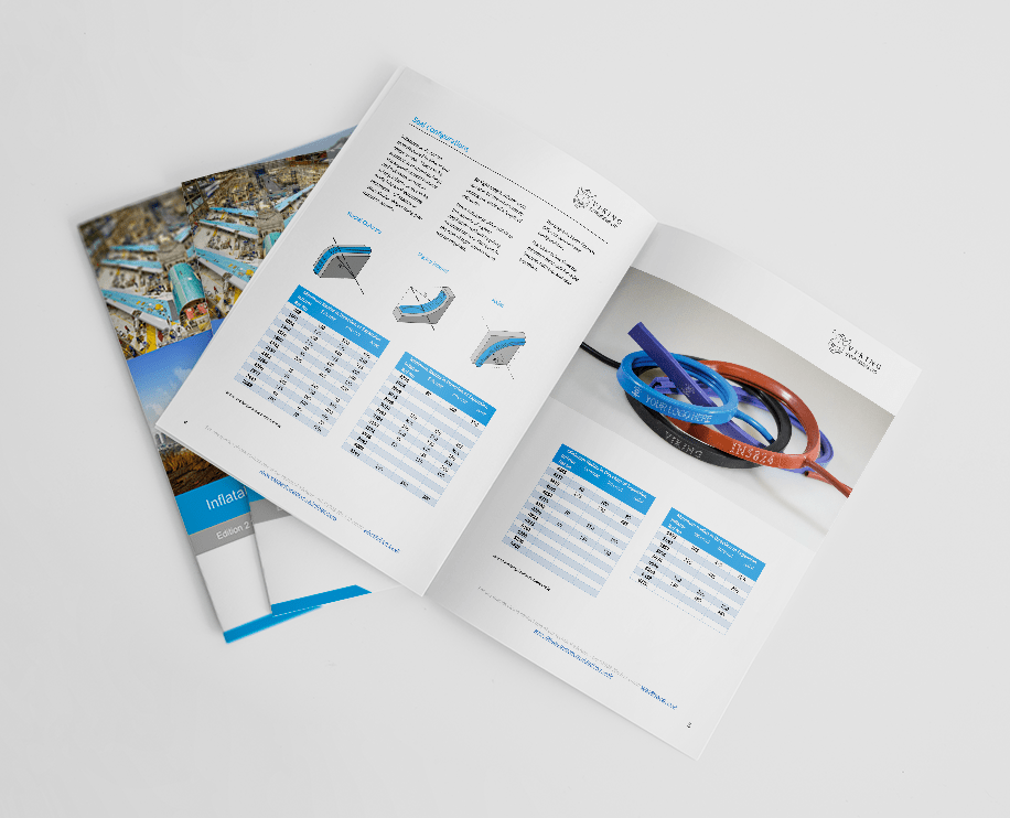 An open catalog showcasing inflatable seal measurements.