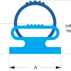 A blue diagram of a stem/foot inflatable seal with different dimensions outlined.