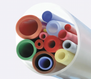 A selection of different types of medical tubing made from silicone.