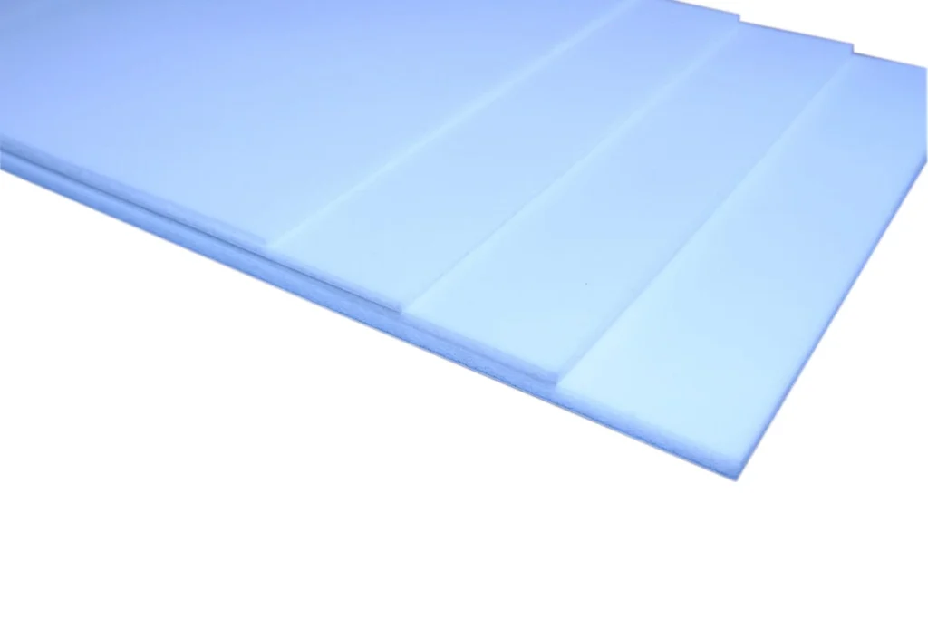 A stack of BISCO® BF1000-BF2000 Extra/Ultra Soft Flame Retardant Silicone Sponge Sheeting.