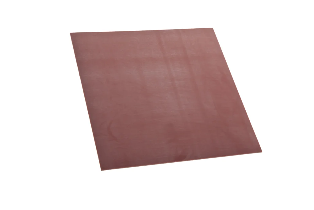 A piece of red glass fibre reinforced silicone sheeting.