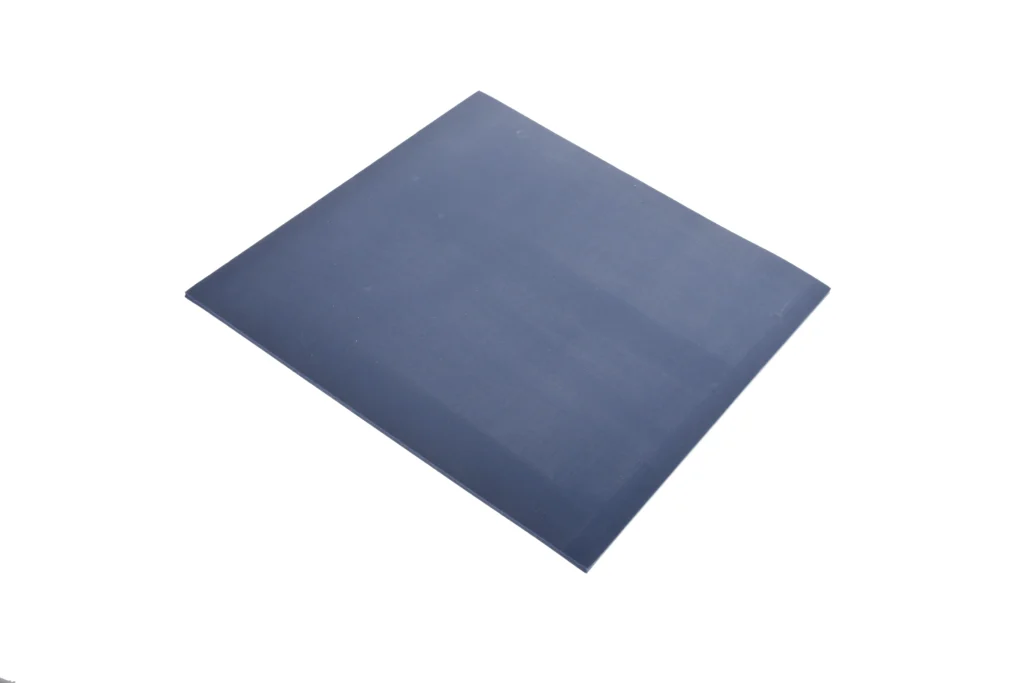 A tilted sample of metal detectable silicone sheeting.