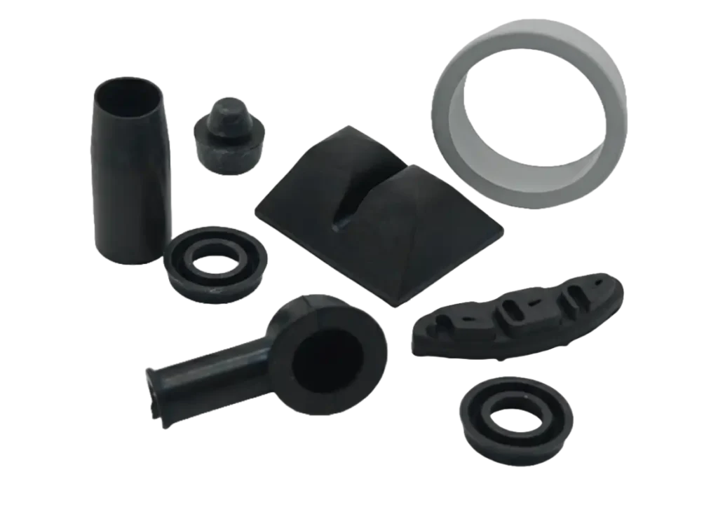 A photo showing a collection of moulded EPDM parts
